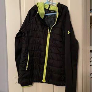 Under armor Youth, extra large, black and neon green puffer jacket